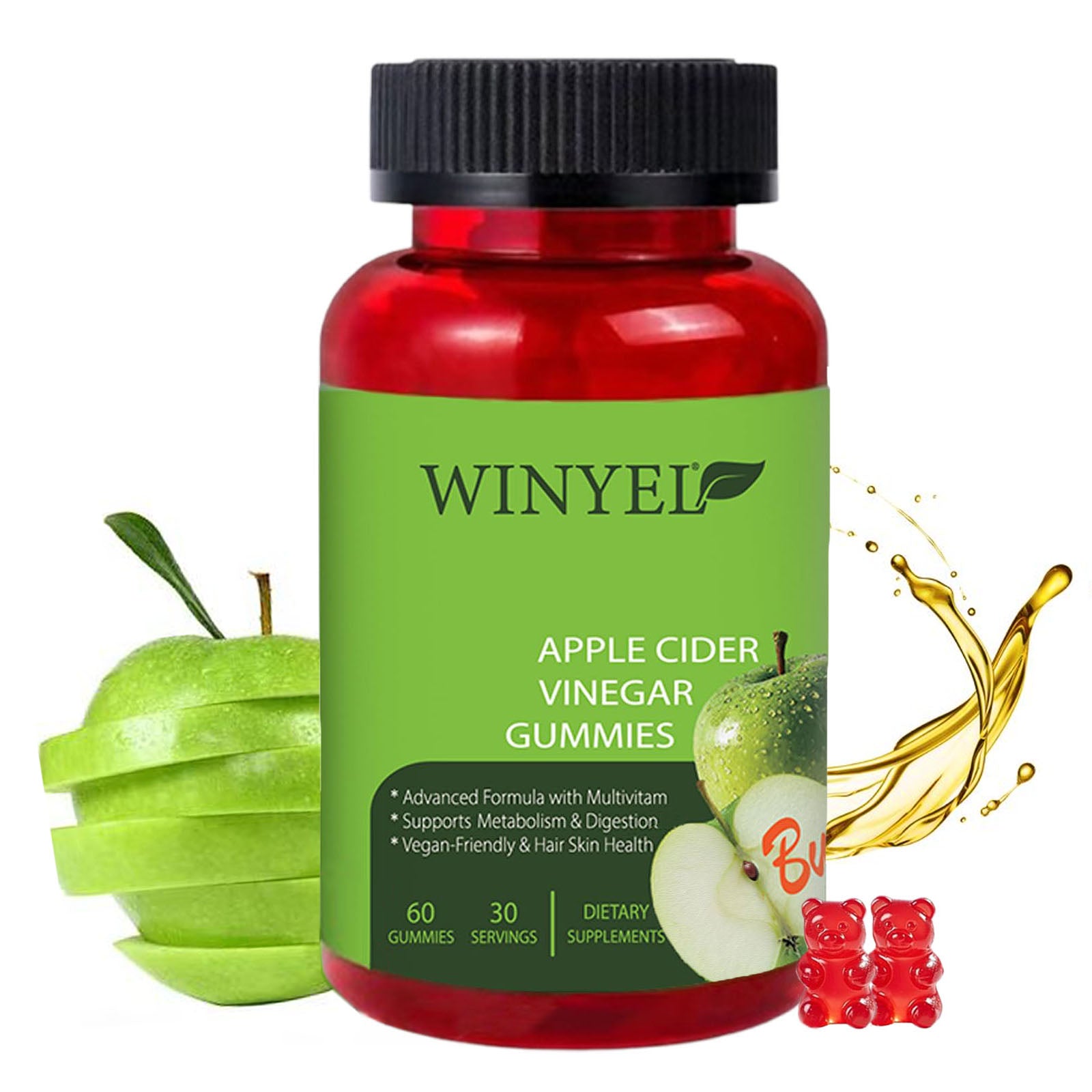 Apple Cider Vinegar Gummies Formulated to Support Normal Energy Levels & Gut Health - Supports Digestion, Detox & Cleansing - ACV Gummies W/VIT B12 Dietary Edible Fitness