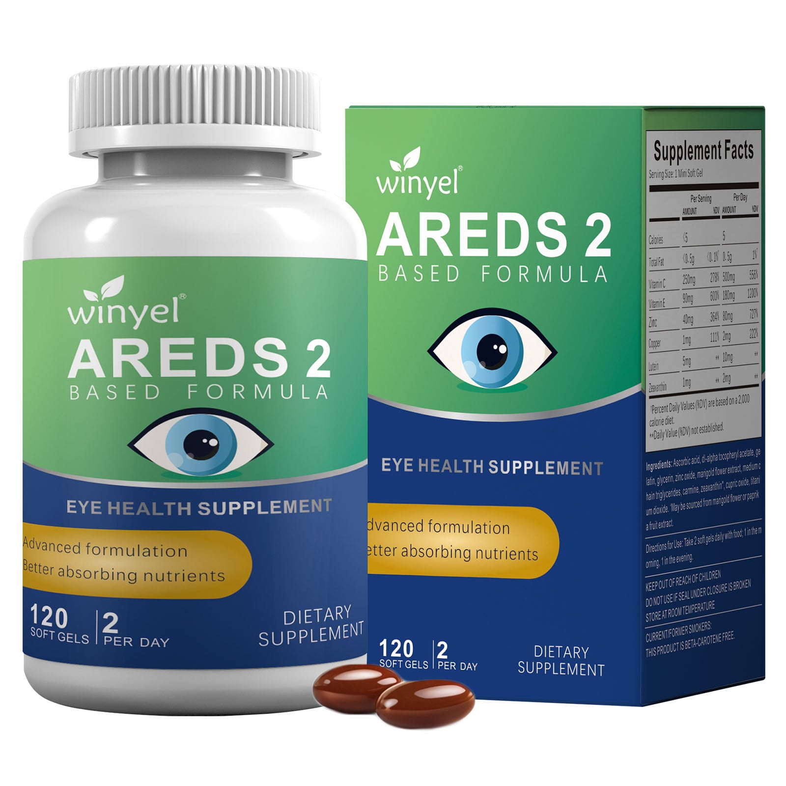 AREDS 2 Eye Vitamin & Mineral Supplement with OCUSorb, 120 Vegan Soft Gels, Contains Lutein, Zeaxanthin, Vitamin C & E, Zinc, & Copper, Eye Health Supplements