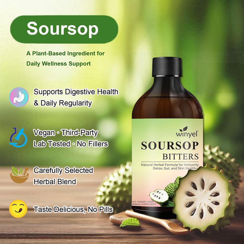 Soursop Bitters Liquid - Organic Herbal Guanabana Detox with Black Seed, Moringa & Ginger - Supports Digestive Wellness & Immune Function