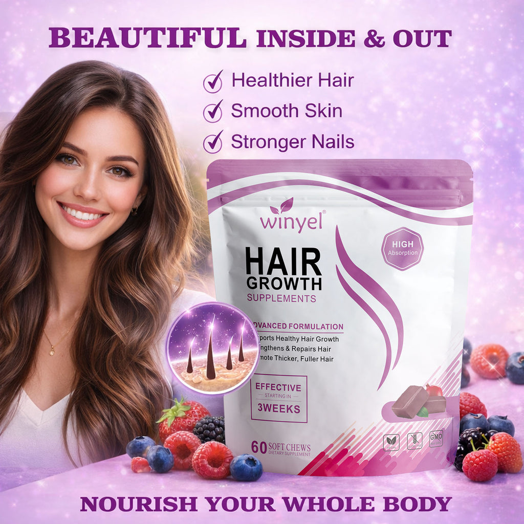 Hair Soft Chews, Hair Vitamins for Women and Men with Biotin, Advanced Formula for Hair, Mixed Berry, 60 Soft Chews