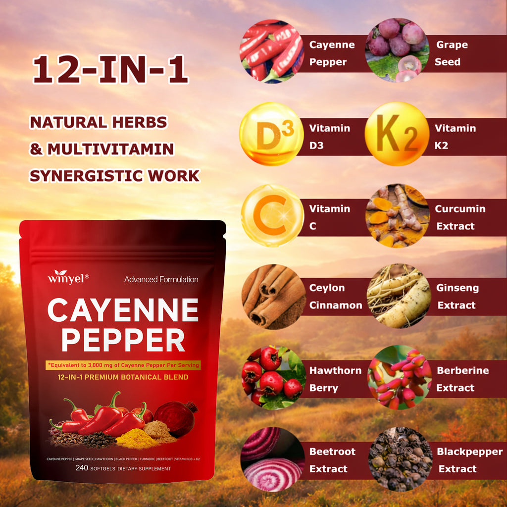 Cayenne Pepper Softgel Supplement To Support Leg Vein, Heart, And Vascular Health. Contains Vitamins C, D3, And K2, Grape Seed