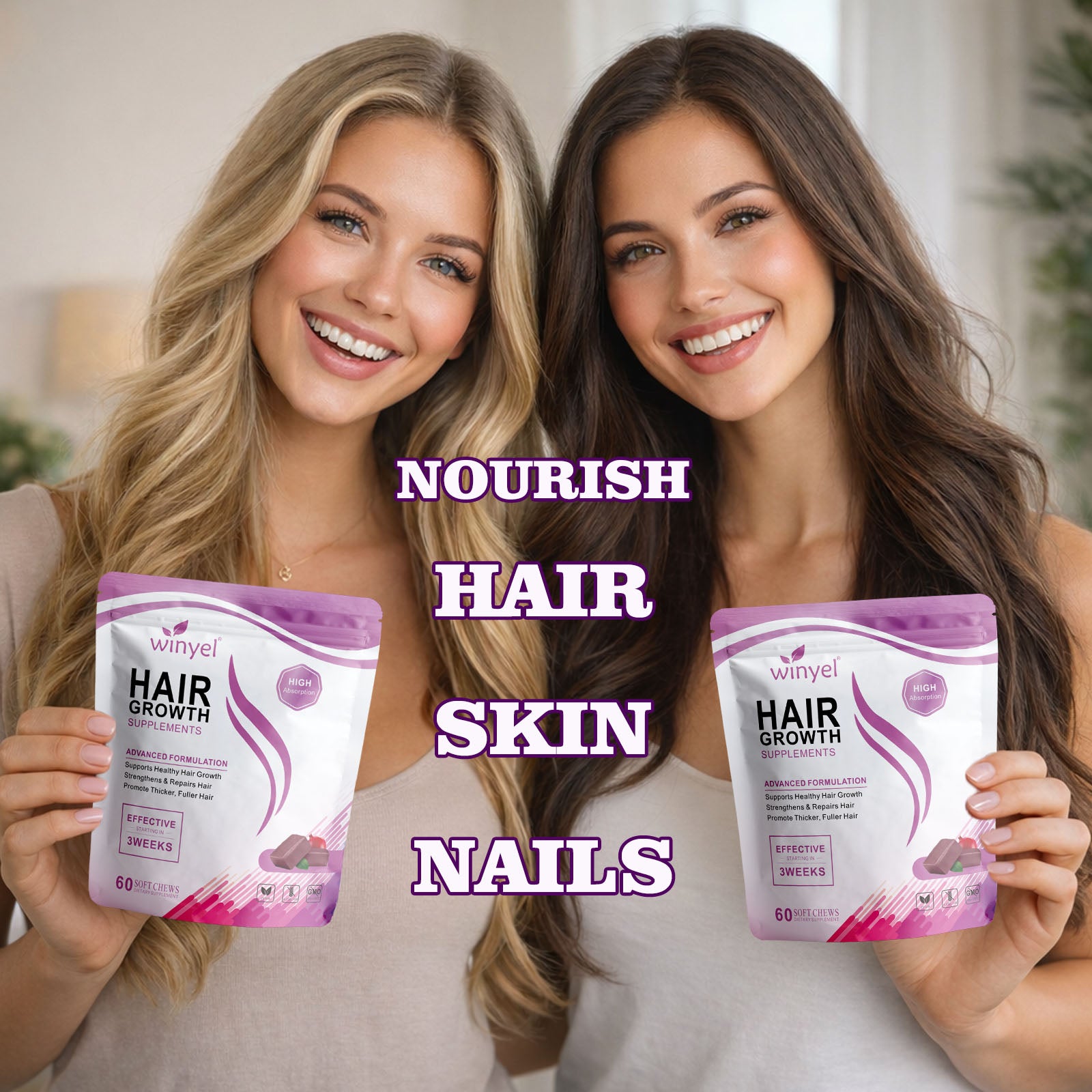 Hair Soft Chews, Hair Vitamins for Women and Men with Biotin, Advanced Formula for Hair, Mixed Berry, 60 Soft Chews