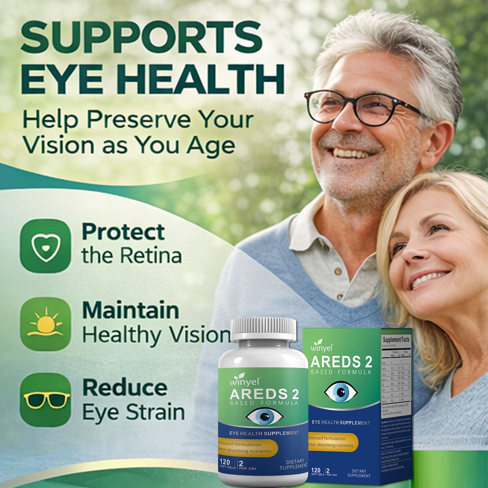 AREDS 2 Eye Vitamin & Mineral Supplement with OCUSorb, 120 Vegan Soft Gels, Contains Lutein, Zeaxanthin, Vitamin C & E, Zinc, & Copper, Eye Health Supplements