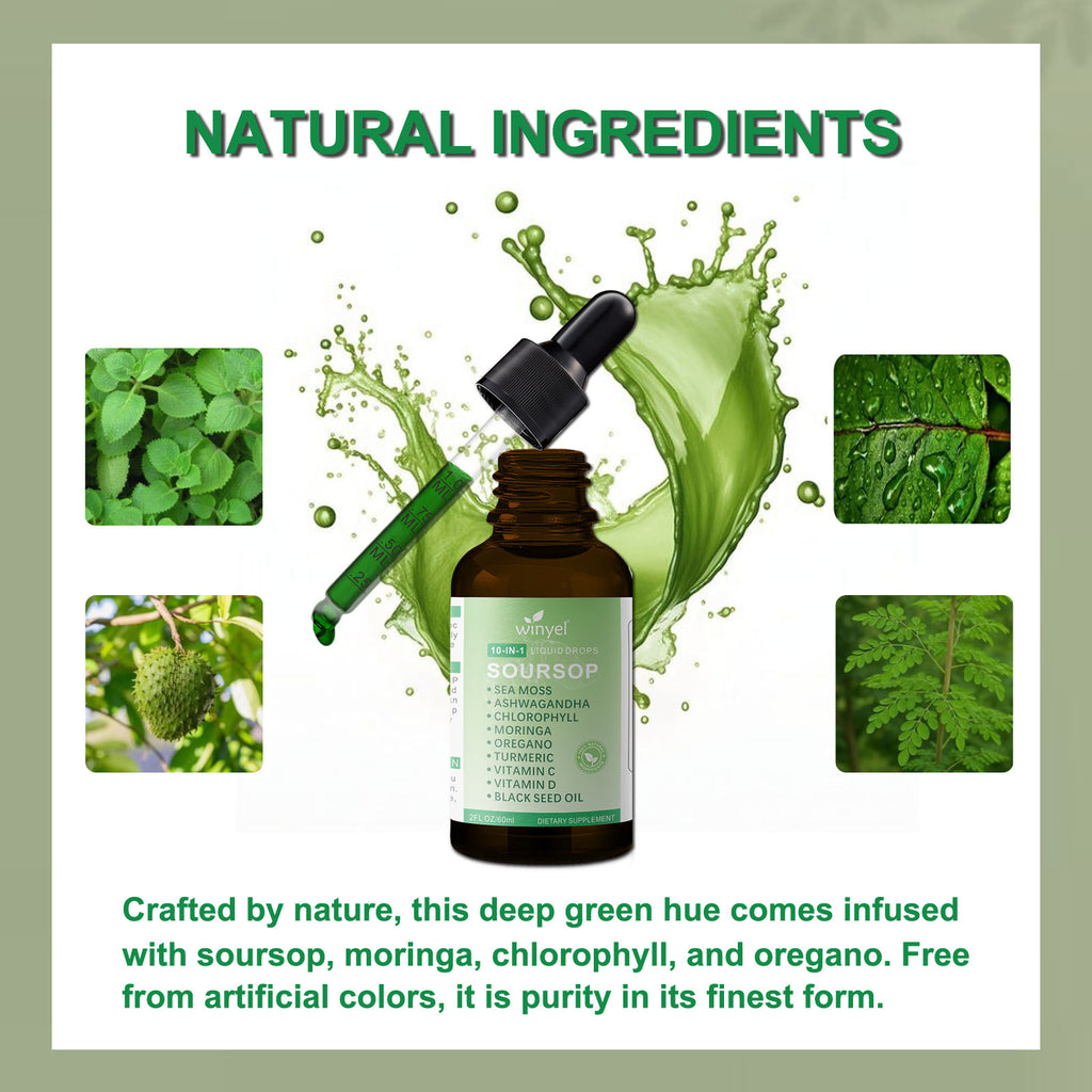 Soursop Bitters Liquid Drops with Sea Moss, Moringa, Turmeric, Black Seed Oil, Oregano, Ashwagandha | Herbal Extracts for Overall Health-Enhancing | Vegan, Non-GMO | 2 Fl Oz