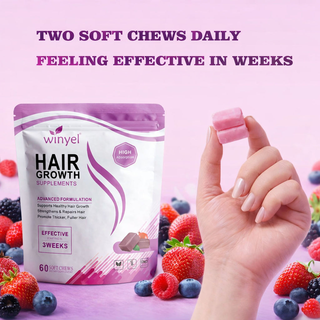 Hair Soft Chews, Hair Vitamins for Women and Men with Biotin, Advanced Formula for Hair, Mixed Berry, 60 Soft Chews