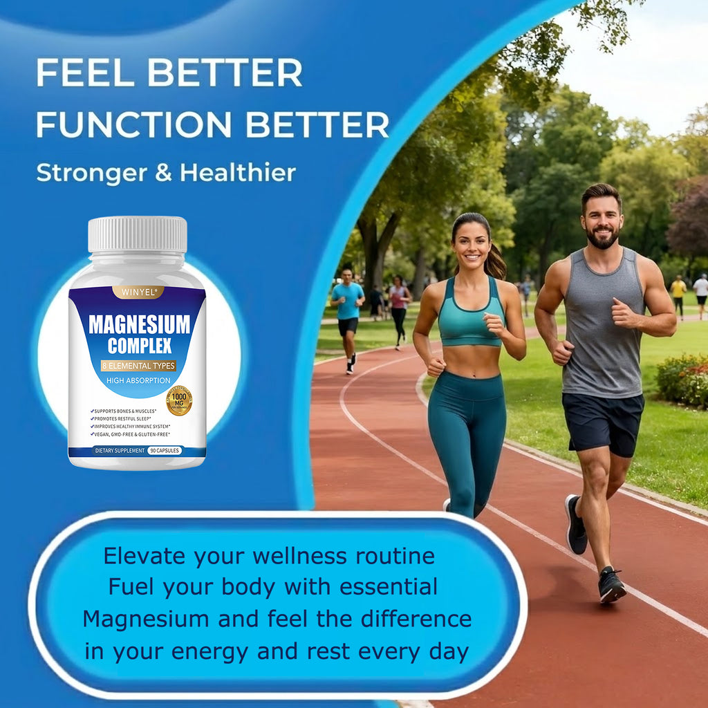 Magnesium Complex Supplement 8 Elemental 1000mg | Magnesium Supplement with Glycinate, Malate, Citrate | Sleep, Relaxation, Bone & Muscle | Vegan 90 Capsules