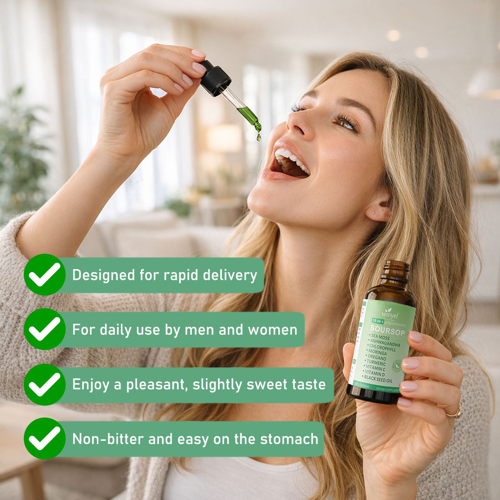 Soursop Bitters Liquid Drops with Sea Moss, Moringa, Turmeric, Black Seed Oil, Oregano, Ashwagandha | Herbal Extracts for Overall Health-Enhancing | Vegan, Non-GMO | 2 Fl Oz
