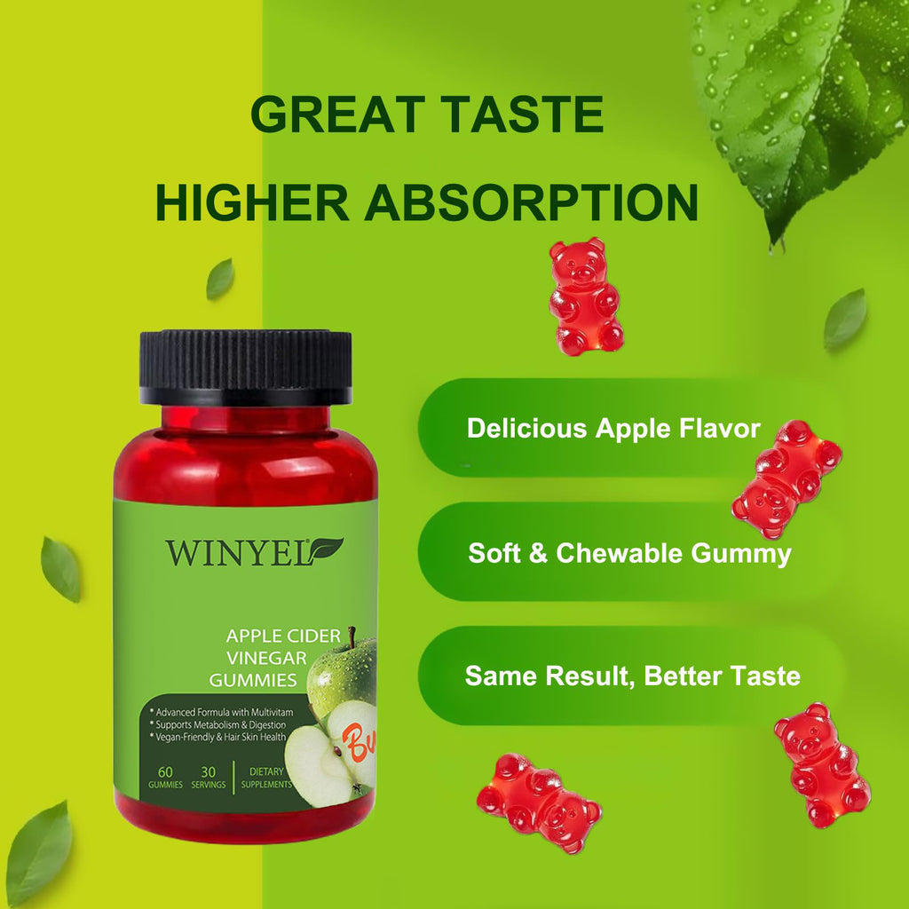 Apple Cider Vinegar Gummies Formulated to Support Normal Energy Levels & Gut Health - Supports Digestion, Detox & Cleansing - ACV Gummies W/VIT B12 Dietary Edible Fitness