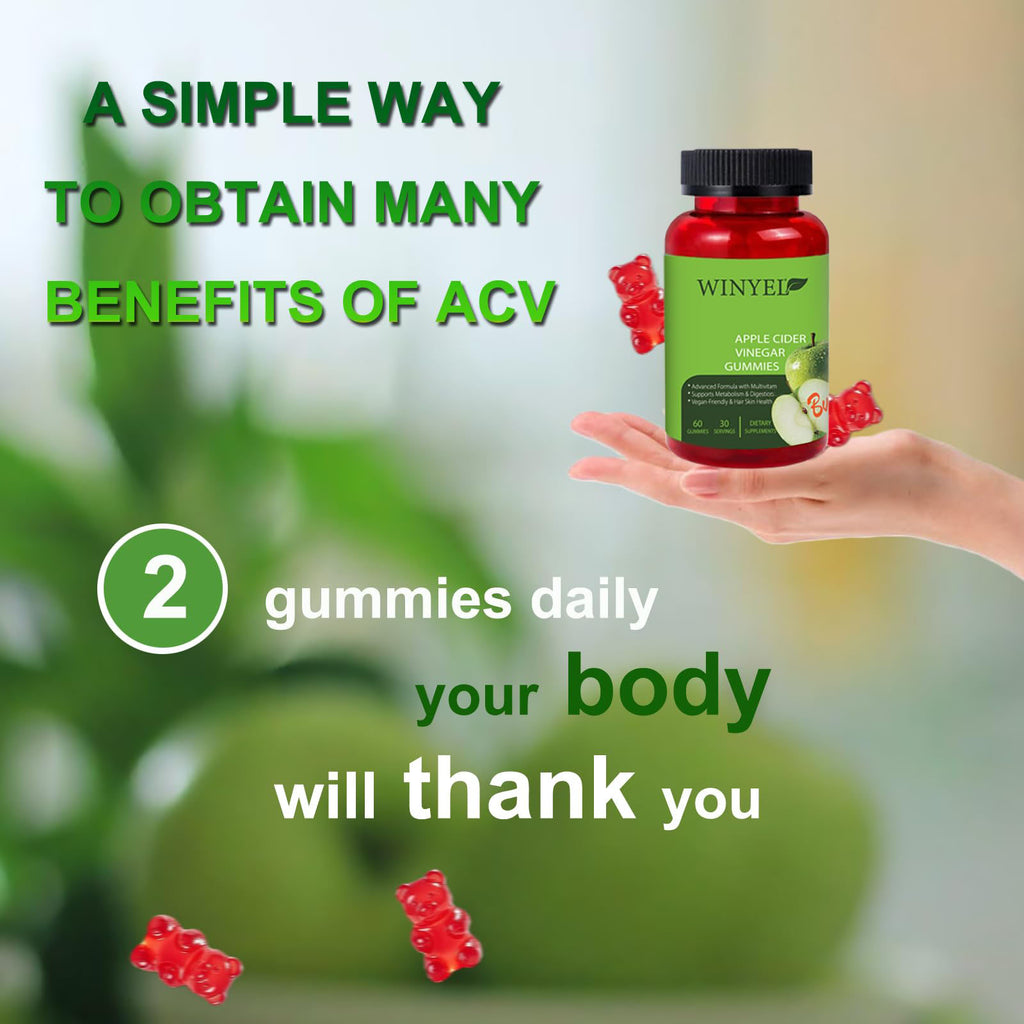 Apple Cider Vinegar Gummies Formulated to Support Normal Energy Levels & Gut Health - Supports Digestion, Detox & Cleansing - ACV Gummies W/VIT B12 Dietary Edible Fitness