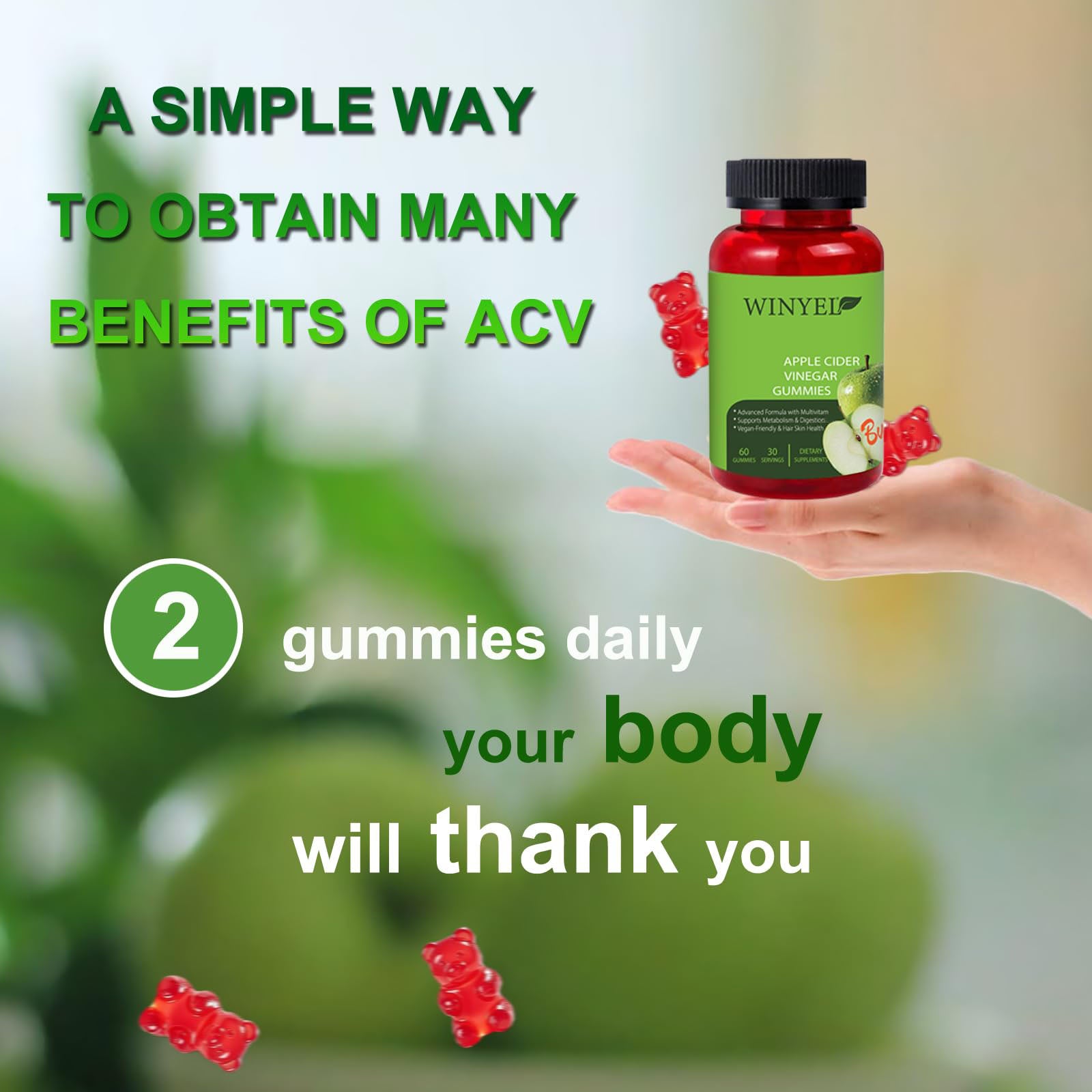 Apple Cider Vinegar Gummies Formulated to Support Normal Energy Levels & Gut Health - Supports Digestion, Detox & Cleansing - ACV Gummies W/VIT B12 Dietary Edible Fitness