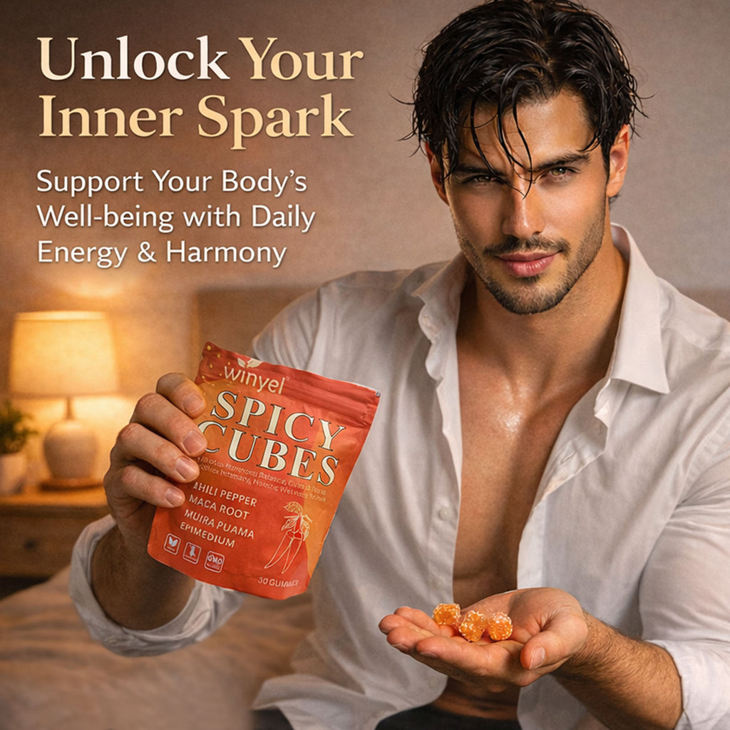 Spicy Cubes Hot Peach Gummies - Sweet & Spicy Chili Sugar Coating - Maca Root & Muira Puama for Energy, Mood & Vitality