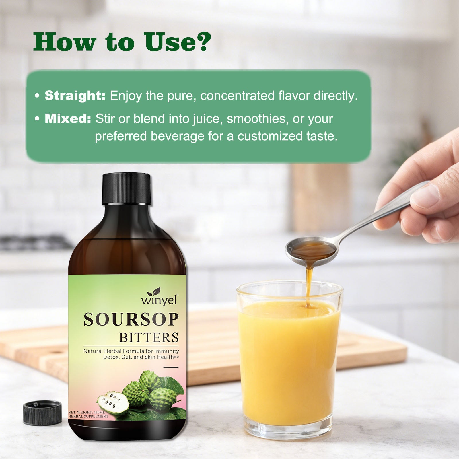Soursop Bitters Liquid - Organic Herbal Guanabana Detox with Black Seed, Moringa & Ginger - Supports Digestive Wellness & Immune Function
