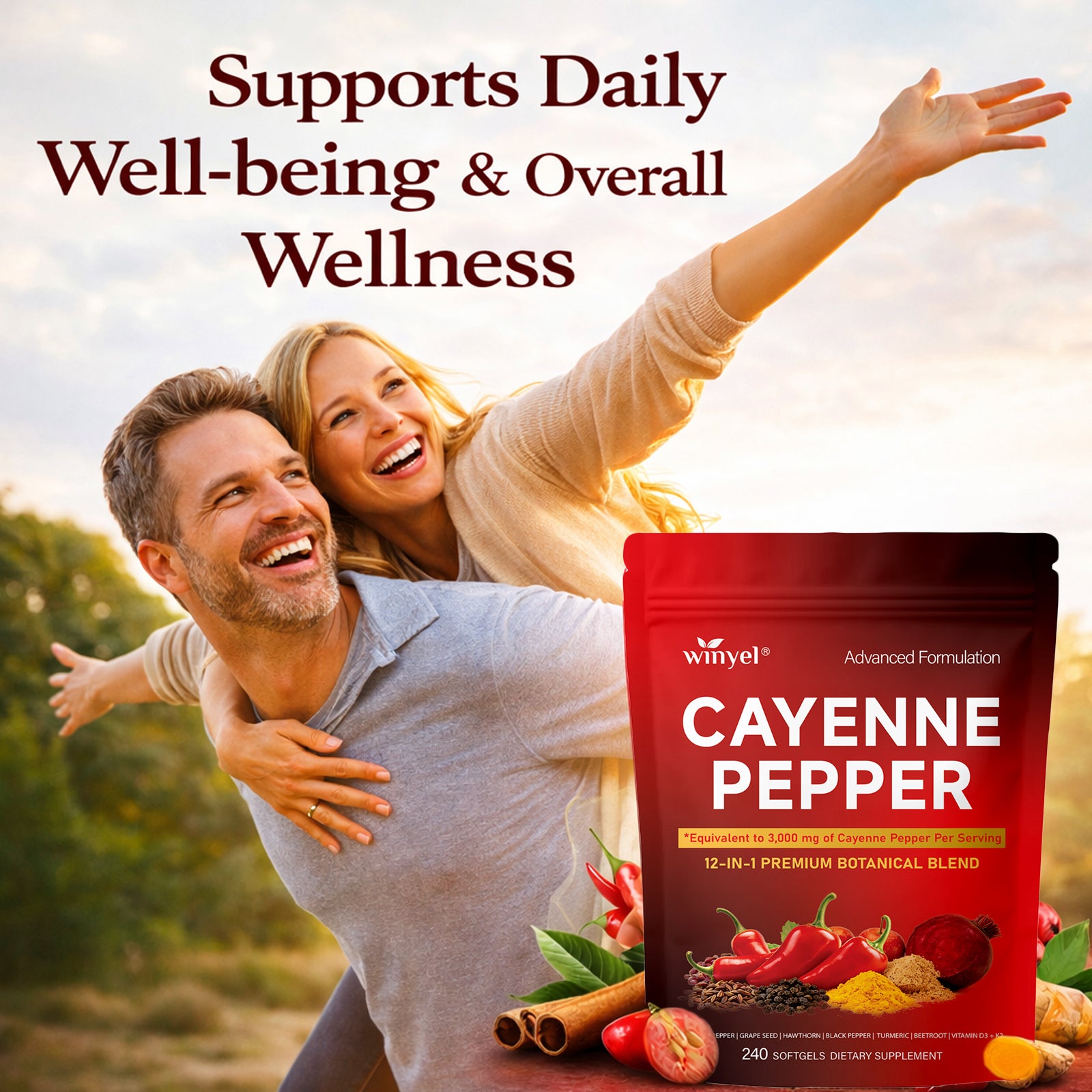 Cayenne Pepper Softgel Supplement To Support Leg Vein, Heart, And Vascular Health. Contains Vitamins C, D3, And K2, Grape Seed