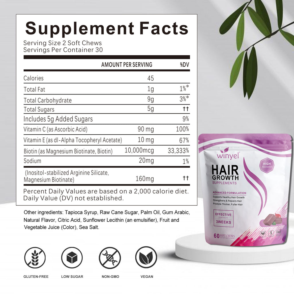 Hair Soft Chews, Hair Vitamins for Women and Men with Biotin, Advanced Formula for Hair, Mixed Berry, 60 Soft Chews