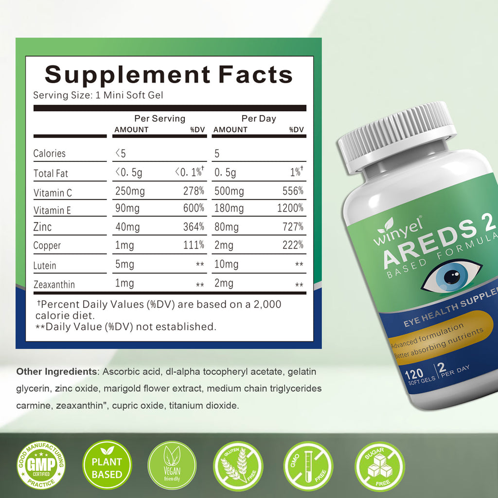 AREDS 2 Eye Vitamin & Mineral Supplement with OCUSorb, 120 Vegan Soft Gels, Contains Lutein, Zeaxanthin, Vitamin C & E, Zinc, & Copper, Eye Health Supplements